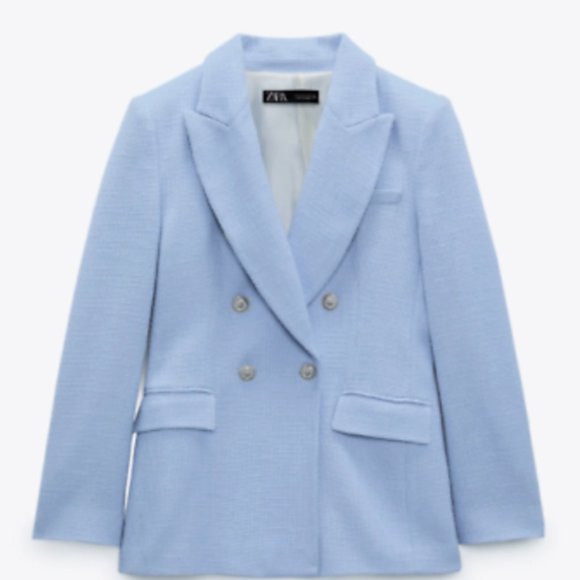 ZARA WOMEN NEW SKY BLUE Textured Weave Jacket Tweed Blazer 7822/480 XS - Picture 8 of 8